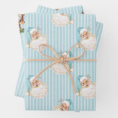  Santa & Reindeer Turquoise Stripe Inpakpapier Vel (In situ)