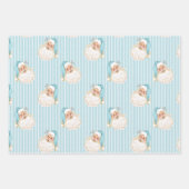 Santa & Reindeer Turquoise Stripe Inpakpapier Vel (Voorkant)