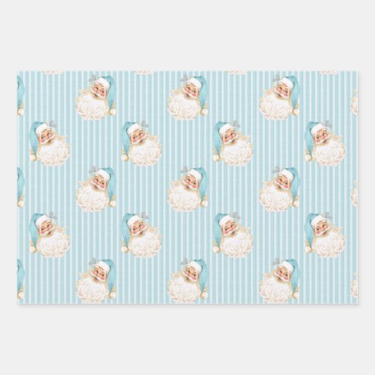  Santa & Reindeer Turquoise Stripe Inpakpapier Vel (Voorkant)
