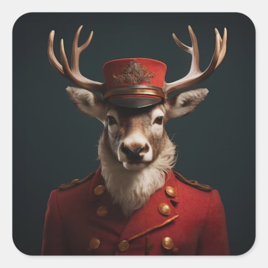 Santa Reindeer Vierkante Sticker (Voorkant)
