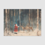 Santa Reindeer Vintage Christmas Tissue Paper Tissuepapier<br><div class="desc">Het ontwerp op dit mooie tissuepapier is van een prachtig waterverf schilderij. De Kerstman is op weg naar de besneeuwde winterse bossen om zijn rendieren te verzamelen, zodat ze zich kunnen voorbereiden op hun kerstavondreizen over de hele wereld. Dit gebeurt elk jaar voor de feestdag. De scène zorgt voor een...</div>