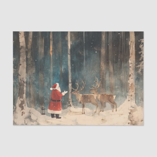 Santa Reindeer Vintage Christmas Tissue Paper Tissuepapier (Voorkant)