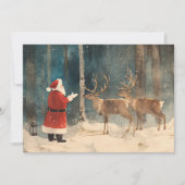 Santa Reindeer Vintage Kerstmis Feestdagenkaart (Voorkant)
