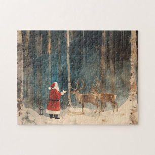 Santa Reindeer Vintage Kerstmis Legpuzzel