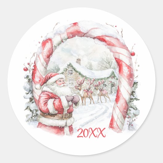 Santa Reindeers Candy Cane Kerst sticker (Voorkant)