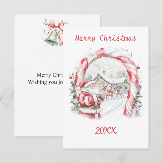 Santa Reindeers Christmas Flat Note Card Notitiekaartje (Voorkant / Achterkant)