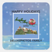 Santa Reindeers Prettige feestdagen Vierkante Sticker (Voorkant)