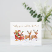 Santa Reindeers Sleigh Christmas Postcard Briefkaart (Staand voorkant)