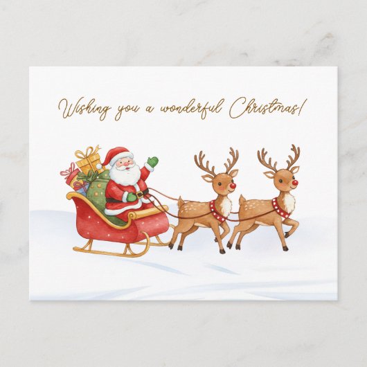Santa Reindeers Sleigh Christmas Postcard Briefkaart (Voorkant)