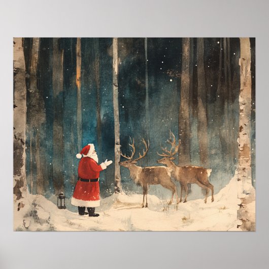 Santa Reinder Vintage Christmas Poster (Voorkant)