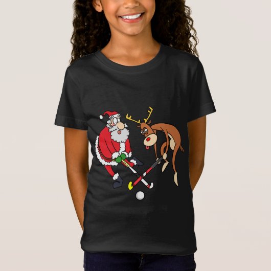 Santa Reindespelende de Speler van de Hockey van h T-shirt (Voorkant)