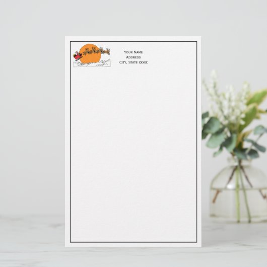 Santa Reindester over sneeuwbedekking Briefpapier (Staand voorkant)