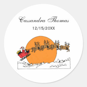 Santa Reindester over sneeuwbedekking Ronde Sticker