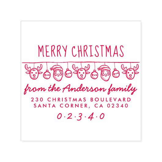 Santa & Rendier Bunting Leuke naam retouradres Zelfinktende Stempel (Design)