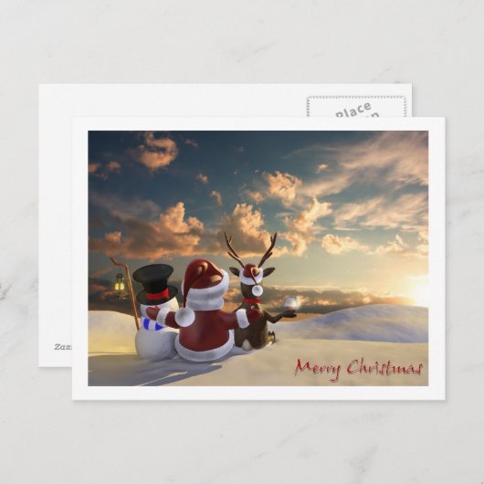 Santa, rendier en Frosty Feestdagenkaart (Voorkant / Achterkant)