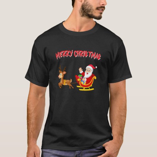Santa rendier en slee Kerstmis T-shirt (Voorkant)