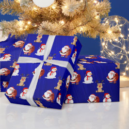 Santa, Rendier en Snowman X'mas Wrapping Paper Cadeaupapier