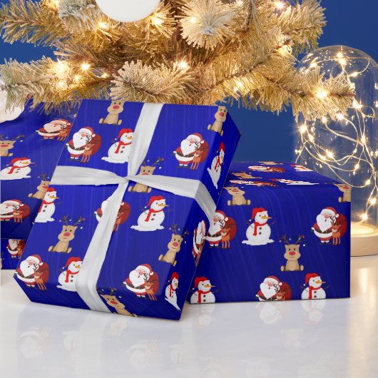 Santa, Rendier en Snowman X'mas Wrapping Paper Cadeaupapier (Feestdagen)