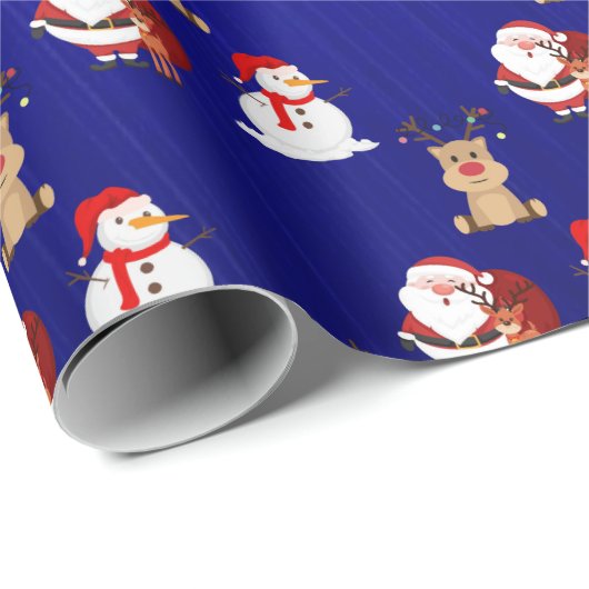 Santa, Rendier en Snowman X'mas Wrapping Paper Cadeaupapier (Rol Hoek)
