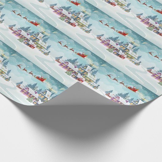 Santa rendier kerst  scène cadeaupapier (Hoek)