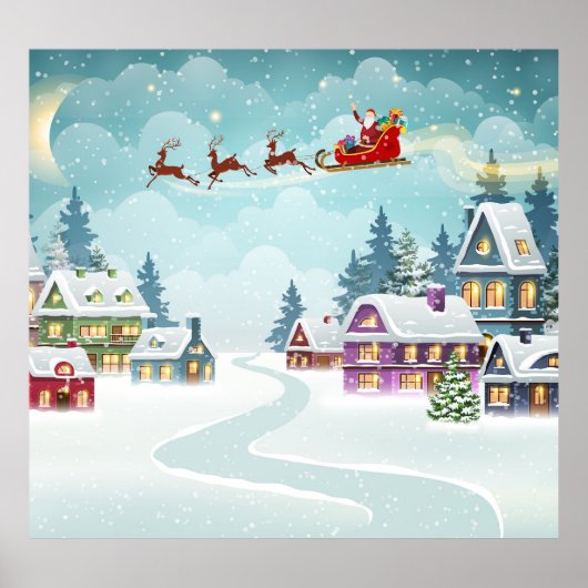 Santa rendier kerst  scène poster (Voorkant)