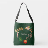 Santa Rendier Kerstmis Groen + Naam Crossbody Tas (Achterkant)