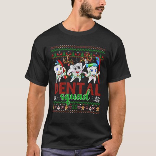 Santa rendier lelijke trui tanden tandheelkundige t-shirt (Voorkant)