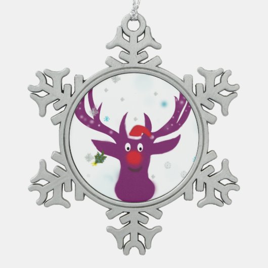 Santa rendier Pewter Sneeuwvlok Decoratie (Voorkant)
