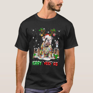 Santa Rendier Pitbull Hond Kerstverlichting T-shirt