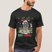 Santa rendier poedel hond kerstverlichting lang SL T-shirt (Voorkant)