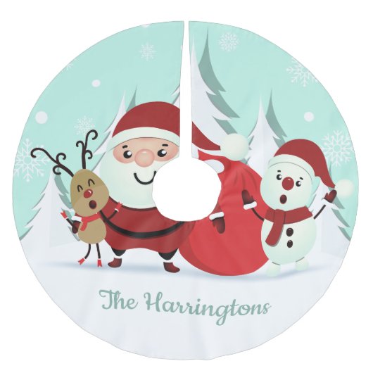 Santa, rendier & sneeuwman aangepaste naam boom ro kerstboom rok (Voorkant)