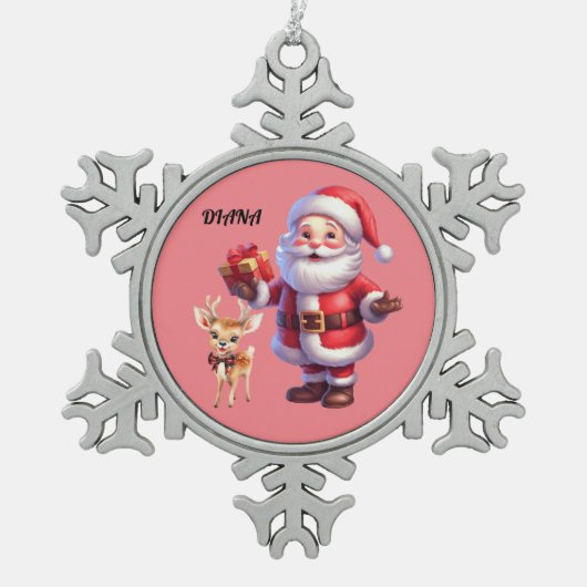 SANTA & RENDIER SNEEUWVLOK ORNAMENT (Voorkant)