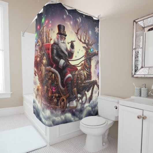 Santa/Rendier steampunk Kerstmis/winter Douchegordijn (In situ)