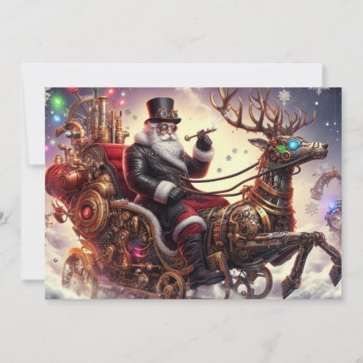 Santa/Rendier steampunk Kerstmis/winter Feestdagenkaart (Voorkant)