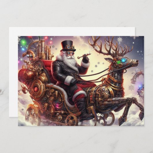 Santa/Rendier steampunk Kerstmis/winter Feestdagenkaart (Voorkant / Achterkant)