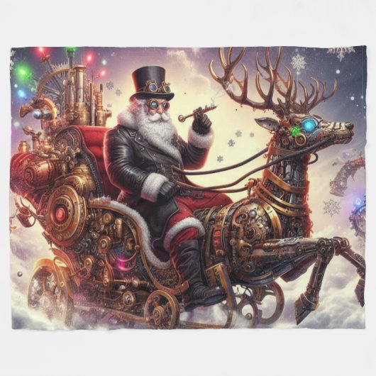 Santa/Rendier steampunk Kerstmis/winter Fleece Deken (Voorkant (Horizontaal))
