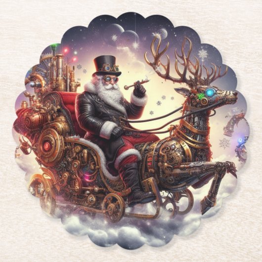 Santa/Rendier steampunk Kerstmis/winter Kartonnen Onderzetters (Voorkant)