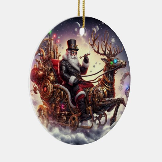 Santa/Rendier steampunk Kerstmis/winter Keramisch Ornament (Rechts)