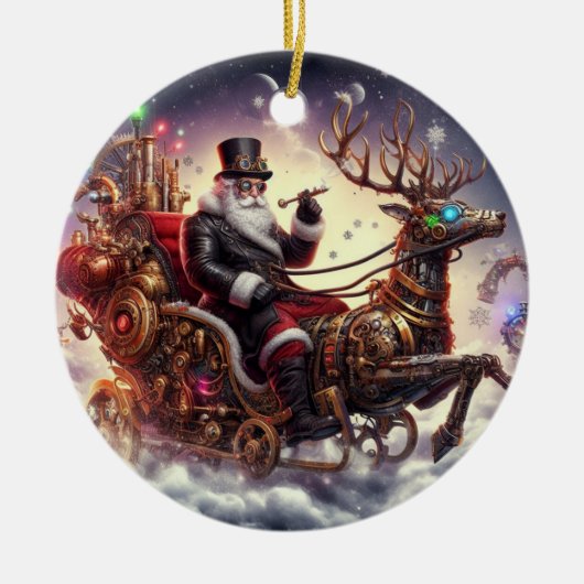 Santa/Rendier steampunk Kerstmis/winter Keramisch Ornament (Voorkant)