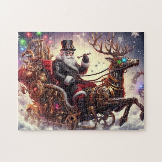 Santa/Rendier steampunk Kerstmis/winter Legpuzzel (Horizontaal)