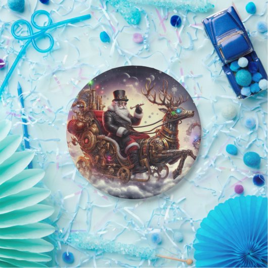 Santa/Rendier steampunk Kerstmis/winter Papieren Bordje (Feest)