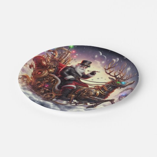 Santa/Rendier steampunk Kerstmis/winter Papieren Bordje (Gekanteld)