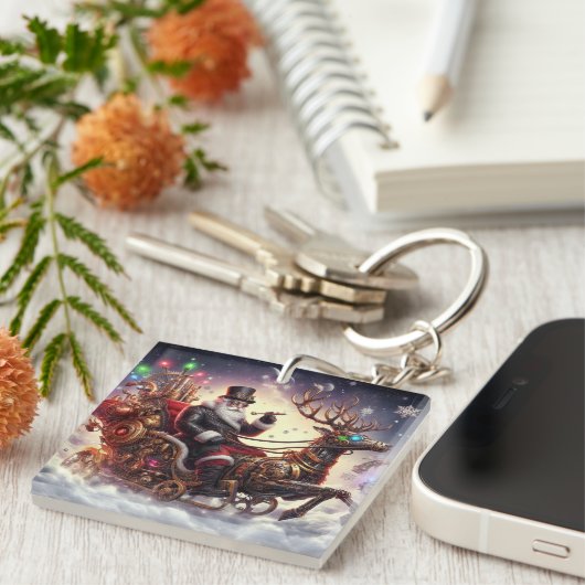 Santa/Rendier steampunk Kerstmis/winter Sleutelhanger (Voorkant Rechts)