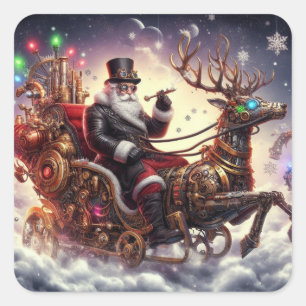 Santa/Rendier steampunk Kerstmis/winter Vierkante Sticker