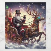 Santa/Rendier steampunk Kerstmis/winter Wijn Etiket (Enkel label)