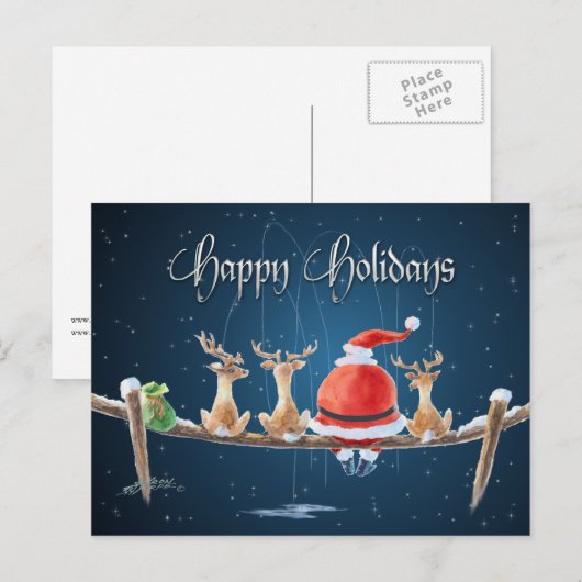 SANTA & RENDIER & TEKST van SHARON SHARPE Feestdagenkaart (Voorkant / Achterkant)