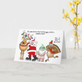 Santa, rendieren, kabouter en kalkoen cartoons kaart (Gele Bloem)