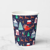 Santa & Rendieren Nachtkerst Nordic Village Papieren Bekers (Achterkant)