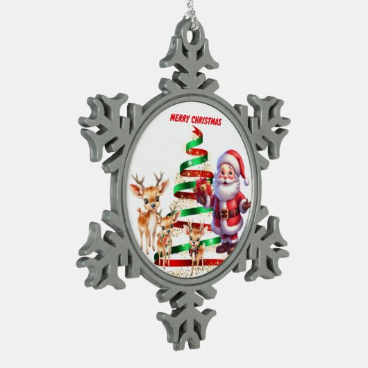SANTA & RENDIER'S PEWTER SNOWFLAKE ORNAMENT (Links)