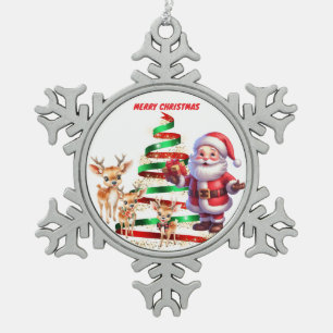 SANTA & RENDIER'S PEWTER SNOWFLAKE ORNAMENT